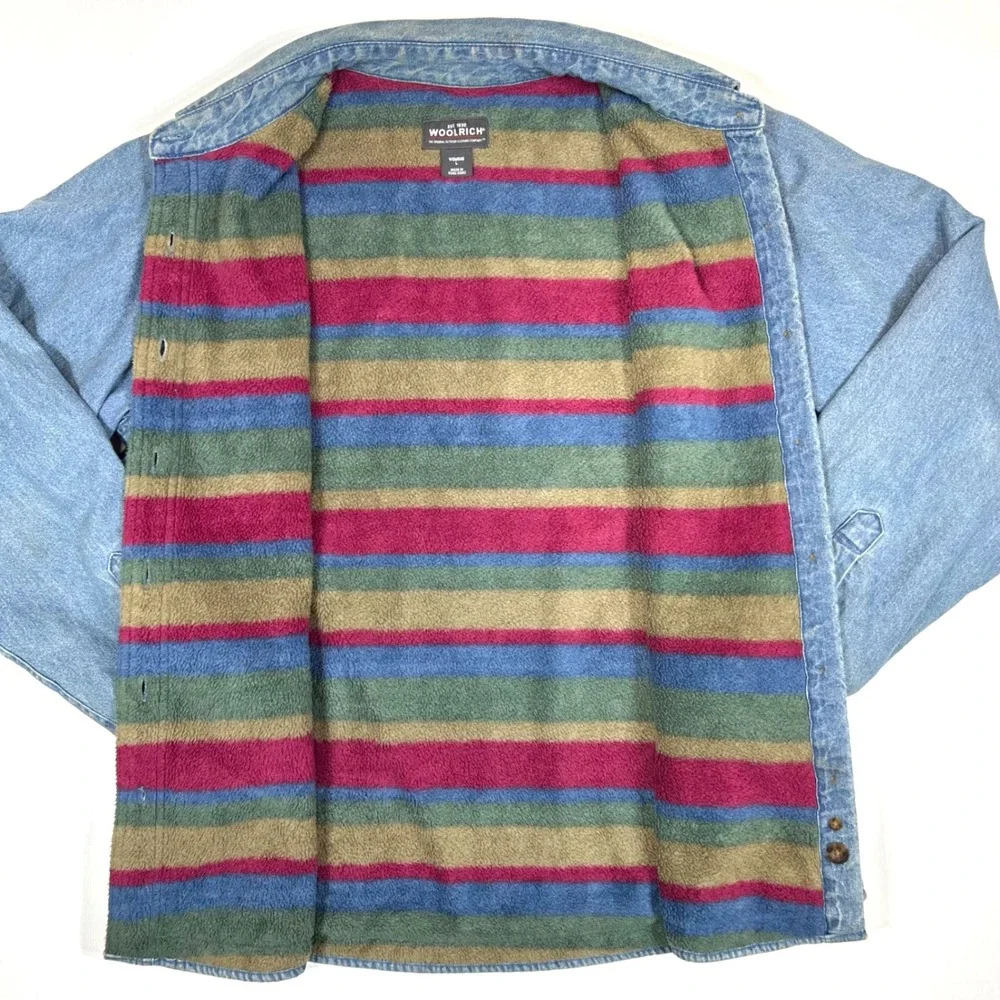 Woolrich Womens Blue Denim Fleece Lined Shirt Jacket Opal 22374 Large L
